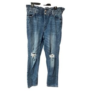 KanCan Maurices Womens Paperbag Waist Distressed Mom Jeans Medium Wash Size 31